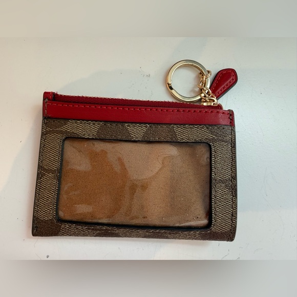 Coach Signature Brown and Red Card Holder - Picture 2 of 3